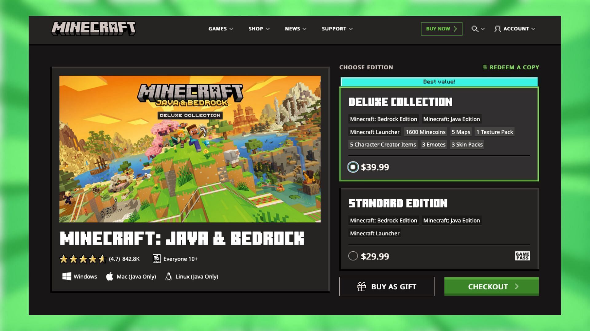 Minecraft Deluxe Edition costs $10 more than the Standard Edition (Image via Mojang Studios)